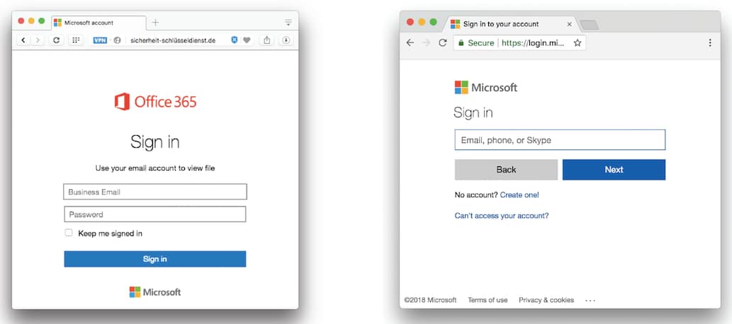 Microsoft Sign in Page Comparison