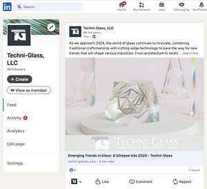 Screen shot of Techni-Glass LinkedIn page